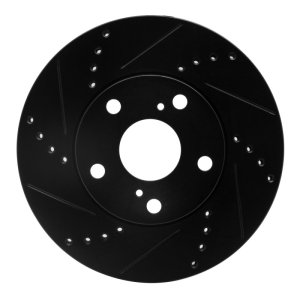 Lexus ES300 Brake Rotor (1) - Front Left - R1 Concepts - Drilled & Slotted - Black - `92-`06